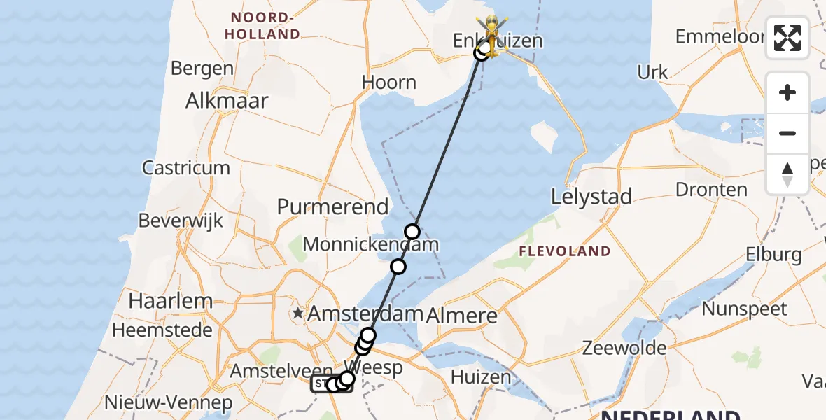 Vluchtroute Traumahelikopter Amsterdam UMC Helipad - Enkhuizen, 06 augustus 2026, 19:41