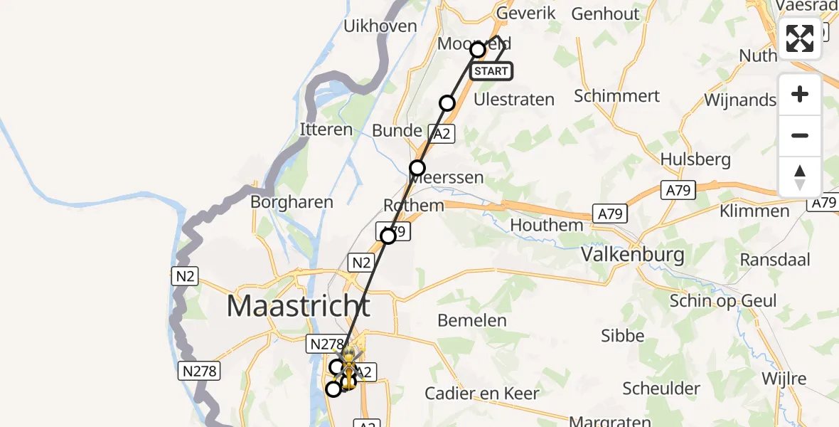 Vluchtroute Traumahelikopter Maastricht Aachen Airport - Maastricht UMC+, 06 augustus 2026, 20:01