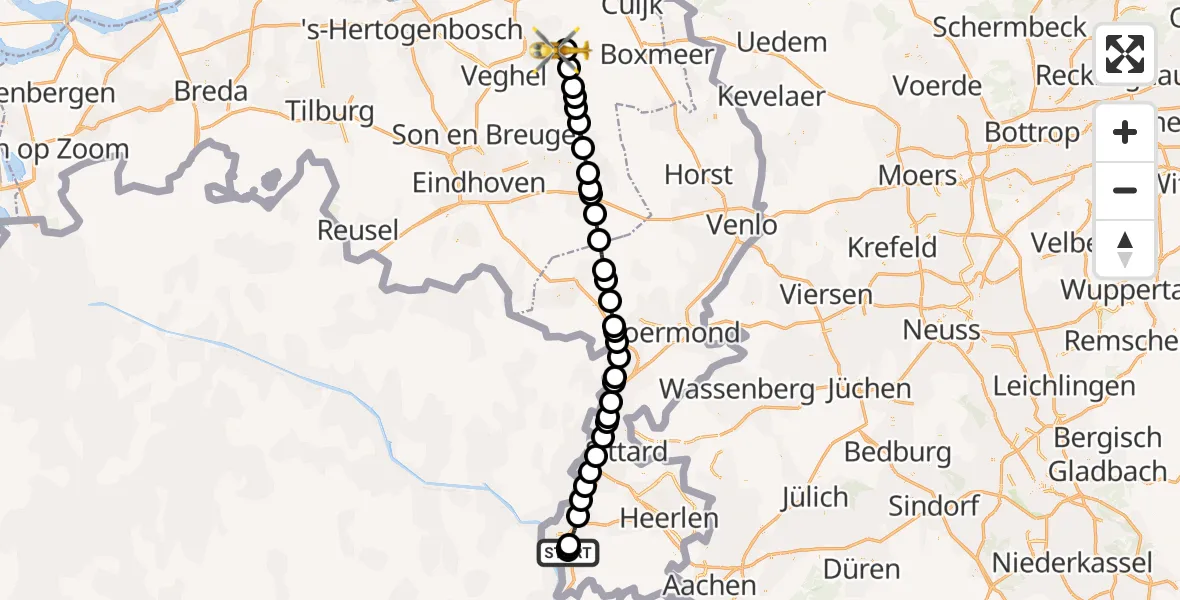 Vluchtroute Traumahelikopter Maastricht UMC+ - Vliegbasis Volkel, 06 augustus 2026, 20:18