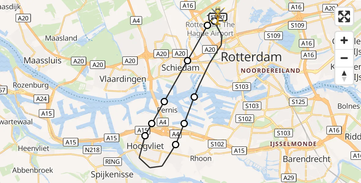 Vluchtroute Traumahelikopter Rotterdam The Hague Airport - Rotterdam The Hague Airport, 07 augustus 2026, 05:42