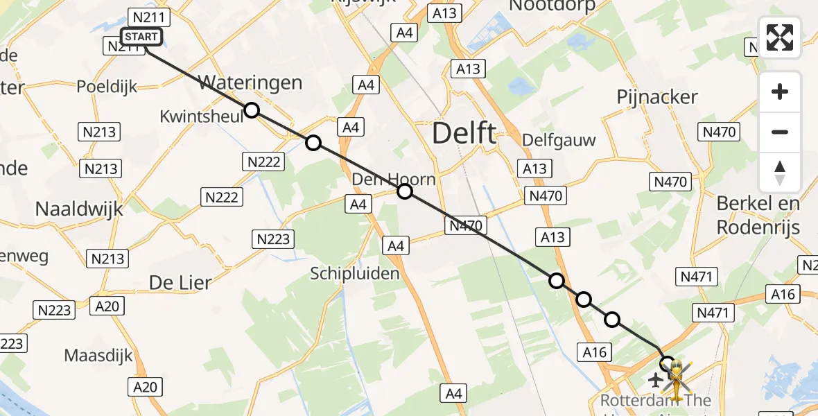Vluchtroute Traumahelikopter Poeldijk - Rotterdam The Hague Airport, 07 augustus 2026, 08:19