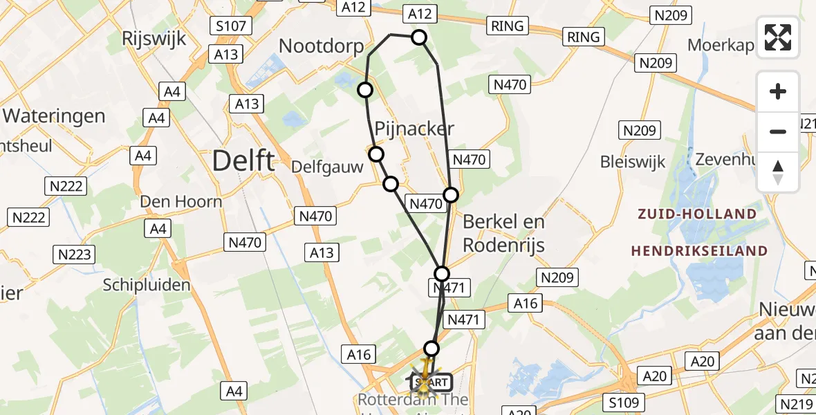 Vluchtroute Traumahelikopter Rotterdam The Hague Airport - Rotterdam The Hague Airport, 07 augustus 2026, 09:45