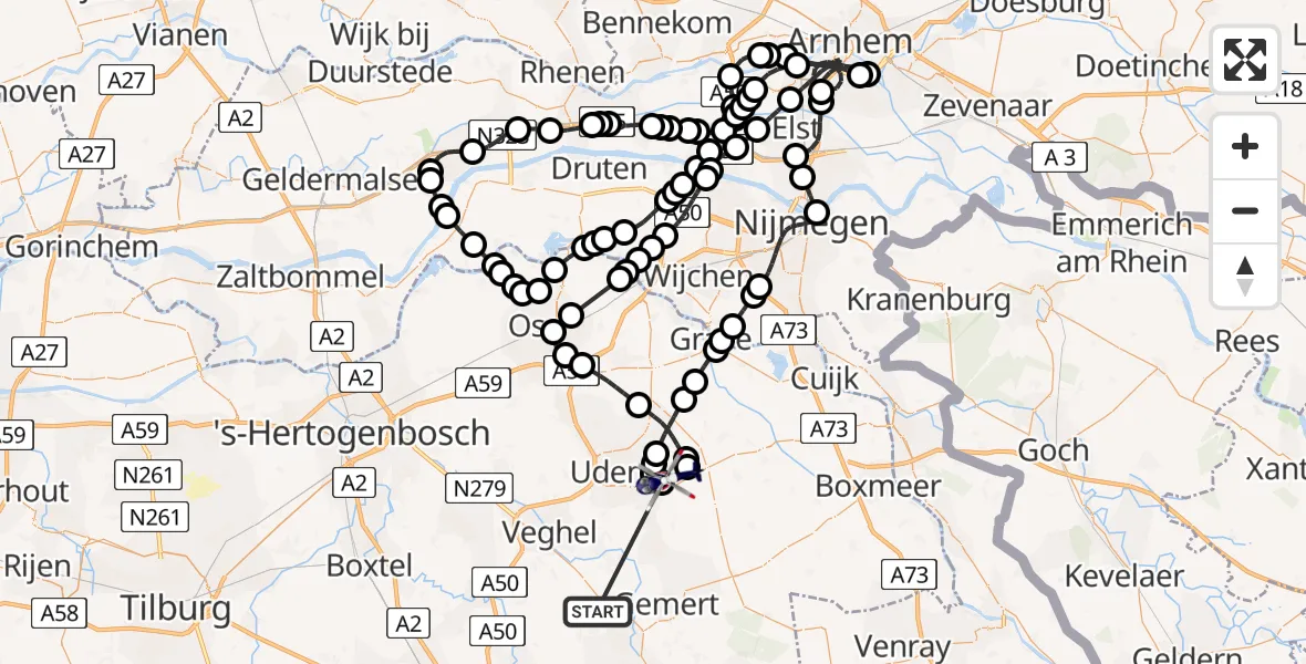 Vluchtroute Politiehelikopter Mariahout - Vliegbasis Volkel, 07 augustus 2026, 11:04