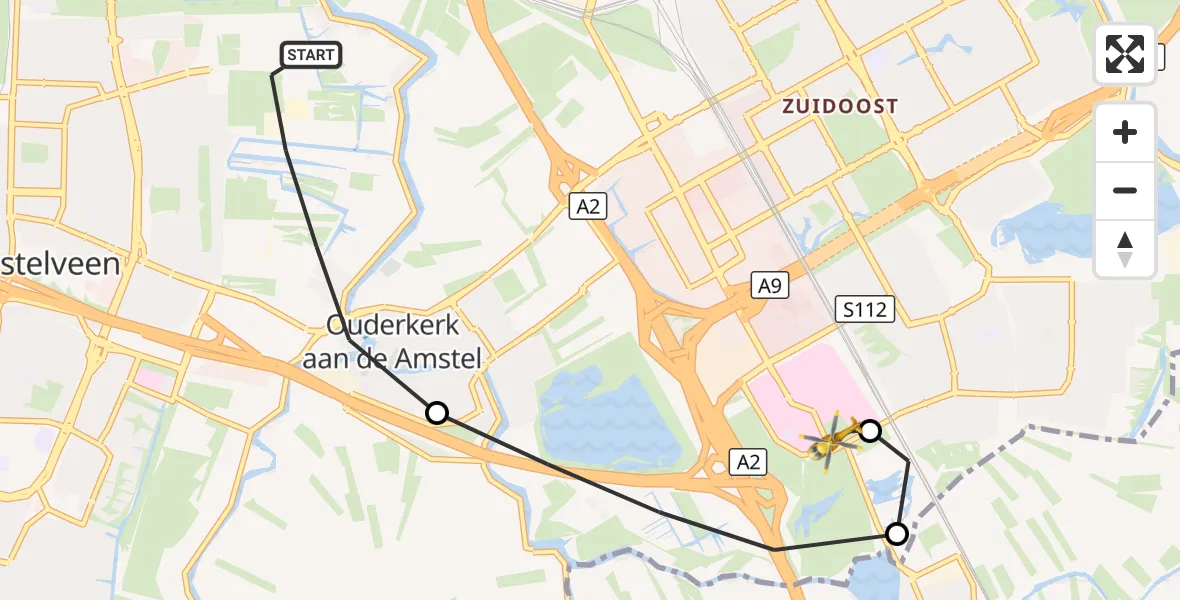 Vluchtroute Traumahelikopter Amstelveen - Amsterdam UMC Helipad, 07 augustus 2026, 12:32