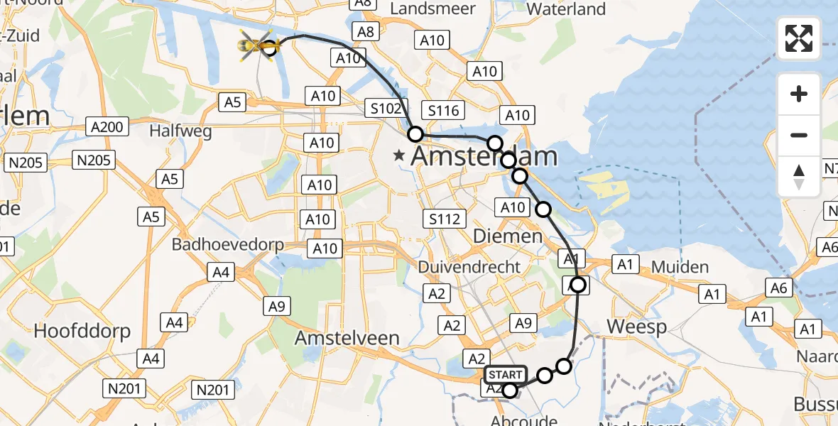 Vluchtroute Traumahelikopter Amsterdam UMC Helipad - Amsterdam Heliport, 07 augustus 2026, 12:58