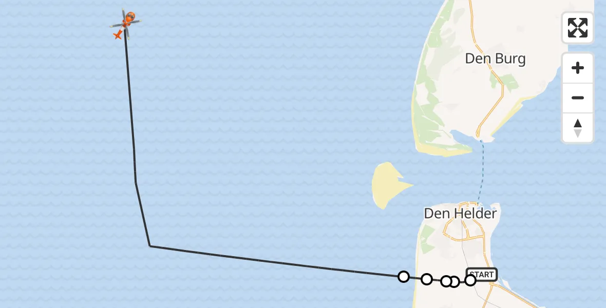 Vluchtroute Kustwachthelikopter Militair vliegveld De Kooy / Den Helder Airport - Noordzee, 07 augustus 2026, 14:03