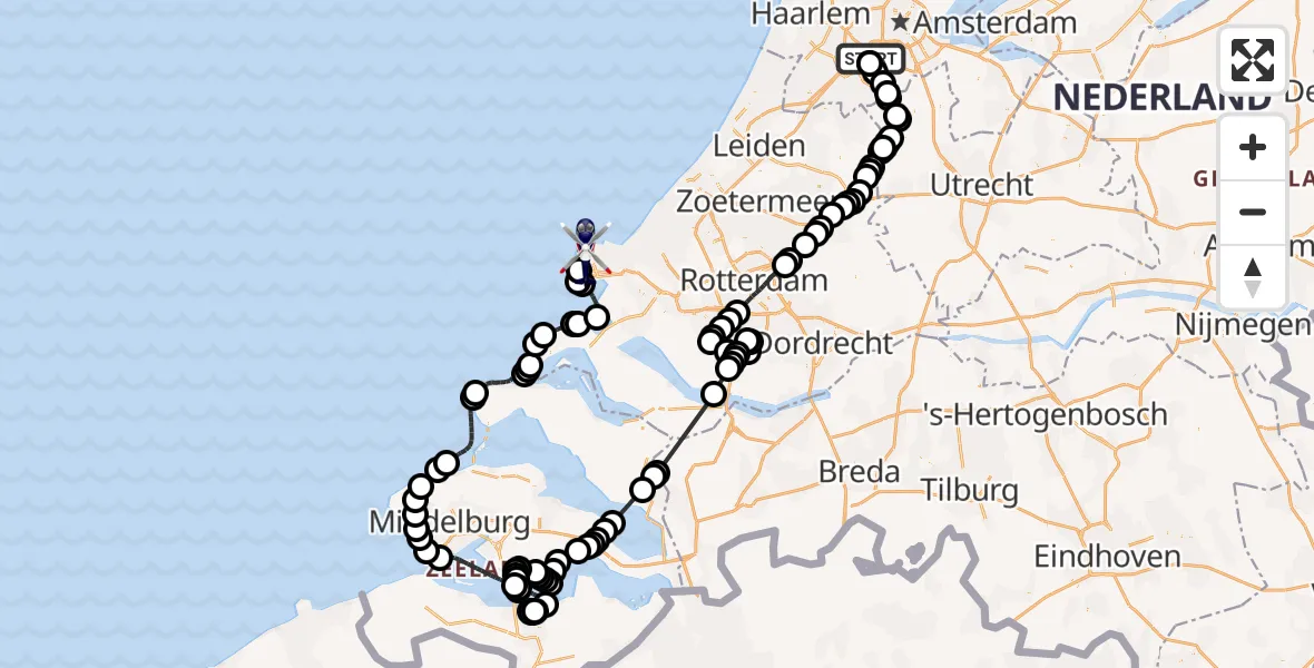 Vluchtroute Politiehelikopter Amsterdam Vliegveld Schiphol - Maasvlakte Rotterdam, 07 augustus 2026, 14:29