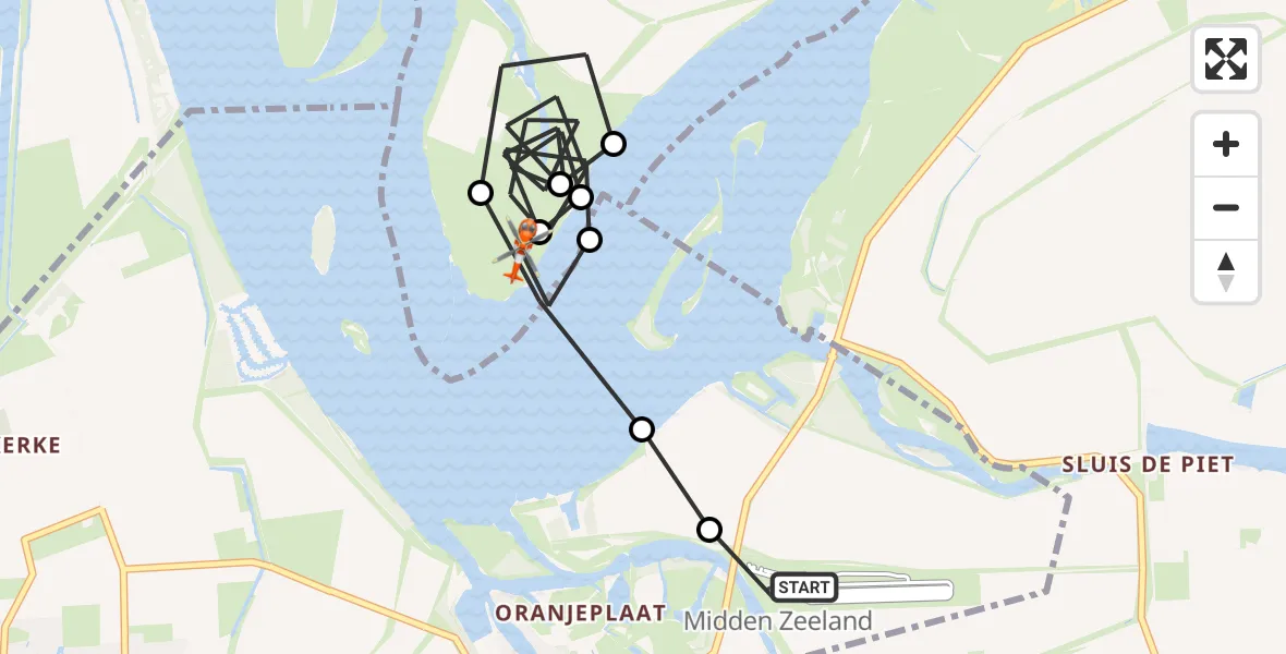 Vluchtroute Kustwachthelikopter Vliegveld Midden-Zeeland - Kamperland, 07 augustus 2026, 14:42