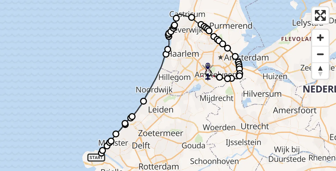 Vluchtroute Politiehelikopter Maasvlakte Rotterdam - Amsterdam Vliegveld Schiphol, 07 augustus 2026, 15:54