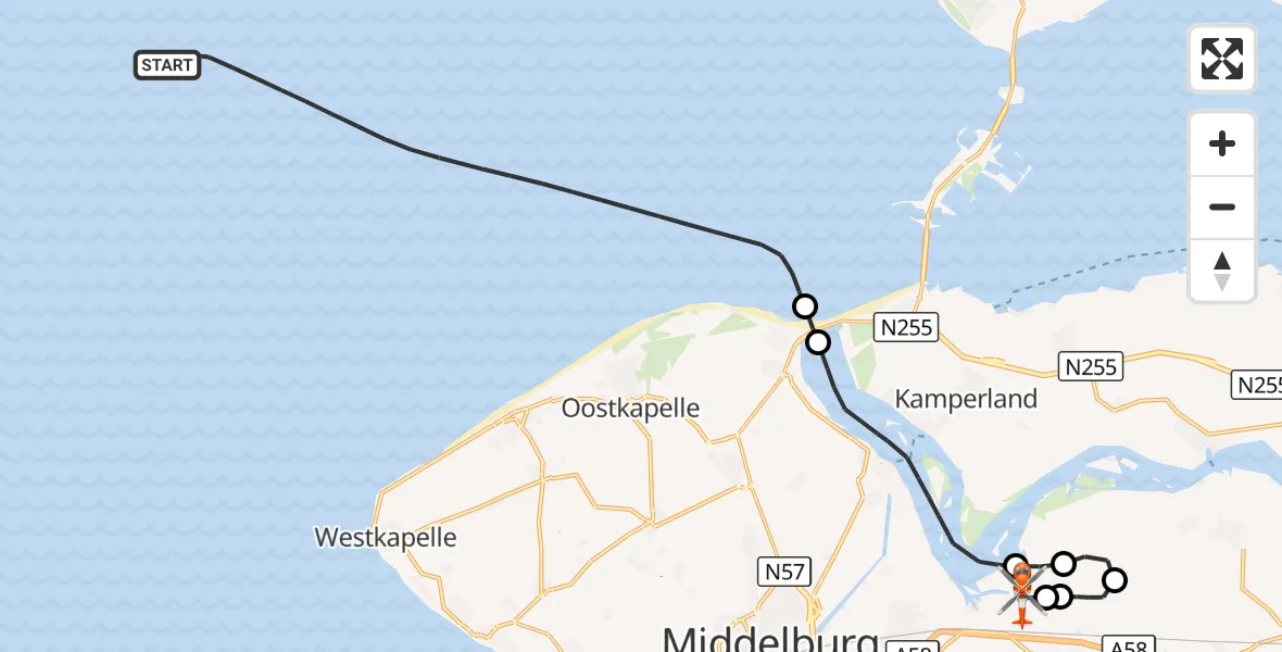 Vluchtroute Kustwachthelikopter Noordzee - Vliegveld Midden-Zeeland, 07 augustus 2026, 16:11