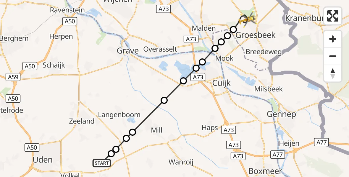 Vluchtroute Traumahelikopter Vliegbasis Volkel - Groesbeek, 07 augustus 2026, 16:52