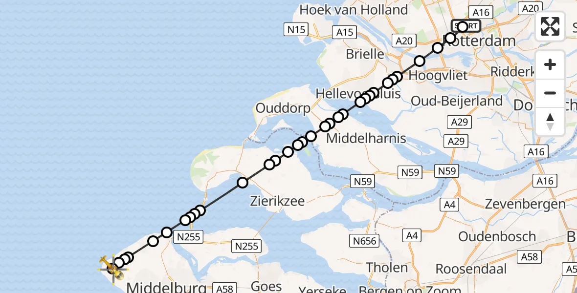 Vluchtroute Traumahelikopter Rotterdam The Hague Airport - Westkapelle, 07 augustus 2026, 16:59