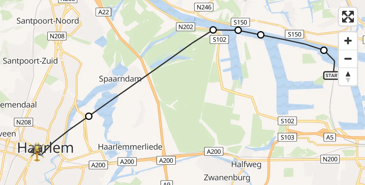 Vluchtroute Traumahelikopter Amsterdam Heliport - Haarlem, 07 augustus 2026, 17:05