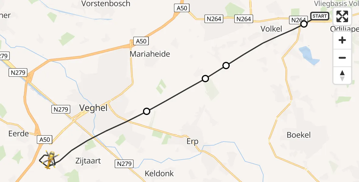 Vluchtroute Traumahelikopter Vliegbasis Volkel - Veghel, 07 augustus 2026, 17:56