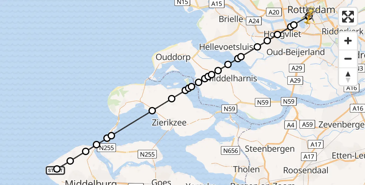 Vluchtroute Traumahelikopter Westkapelle - Erasmus MC, 07 augustus 2026, 18:02