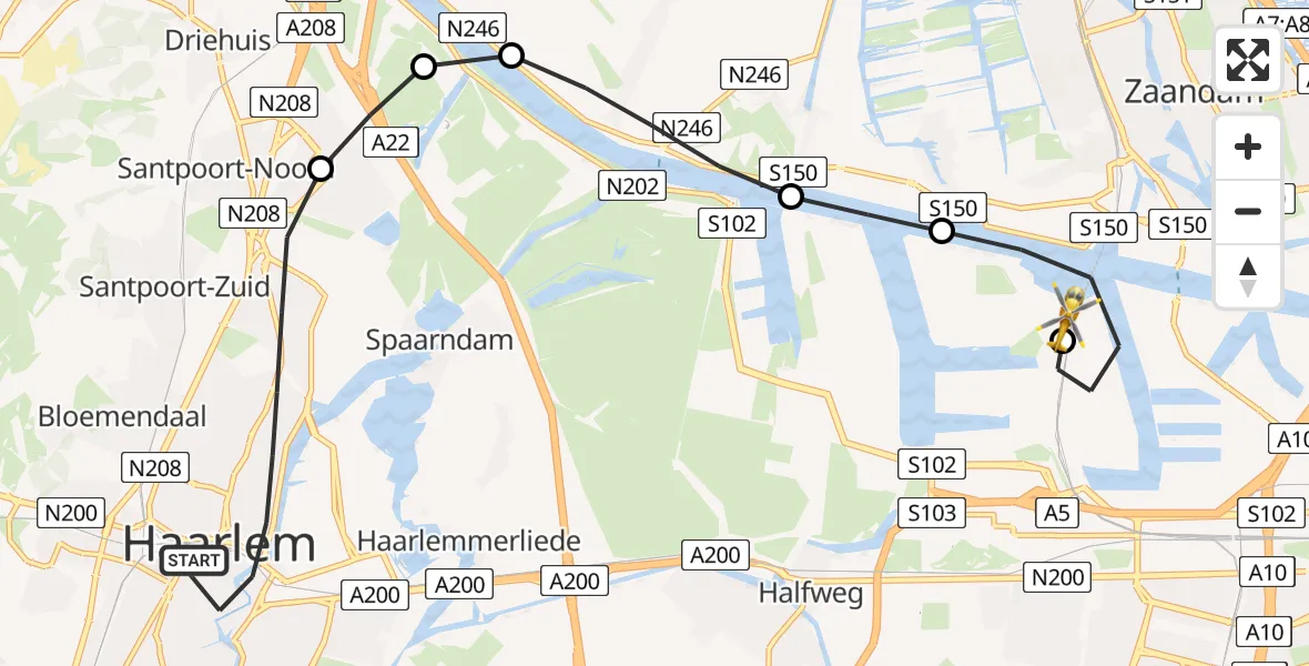 Vluchtroute Traumahelikopter Haarlem - Amsterdam Heliport, 07 augustus 2026, 18:05