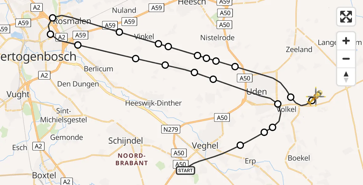 Vluchtroute Traumahelikopter Veghel - Vliegbasis Volkel, 07 augustus 2026, 18:14