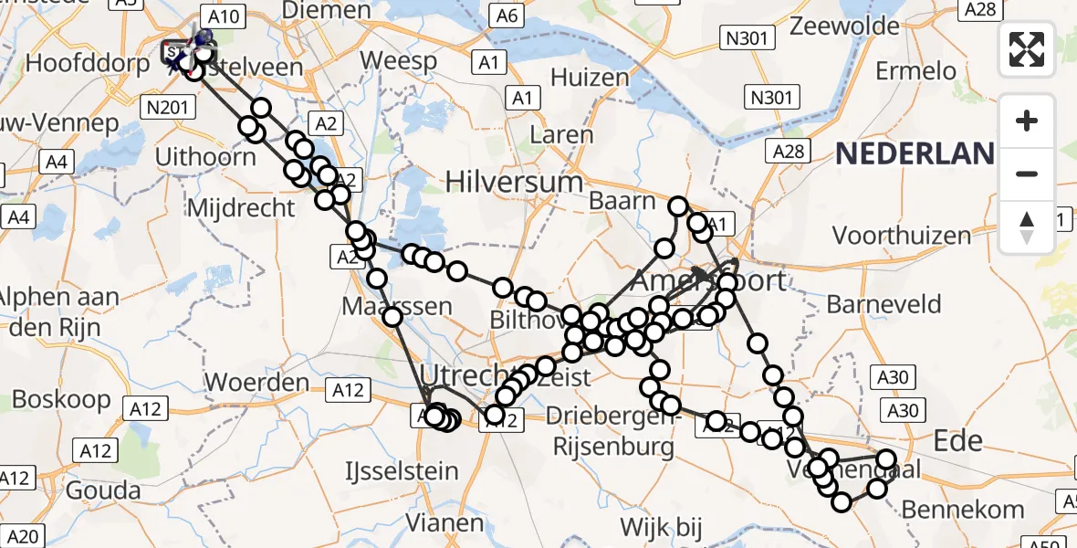 Vluchtroute Politiehelikopter Amsterdam Vliegveld Schiphol - Amsterdam Vliegveld Schiphol, 07 augustus 2026, 18:50