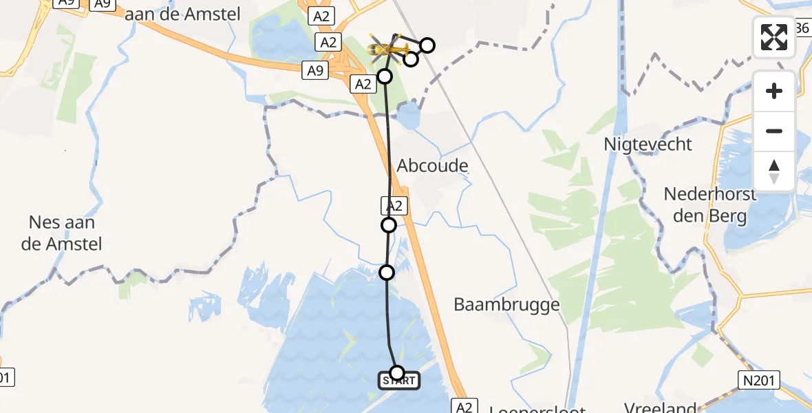 Vluchtroute Traumahelikopter Vinkeveen - Amsterdam UMC Helipad, 07 augustus 2026, 18:57