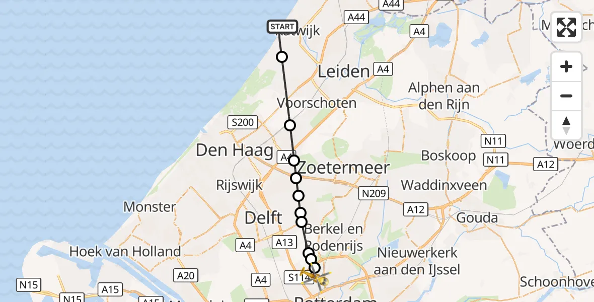 Vluchtroute Traumahelikopter Katwijk - Rotterdam The Hague Airport, 08 augustus 2026, 01:51