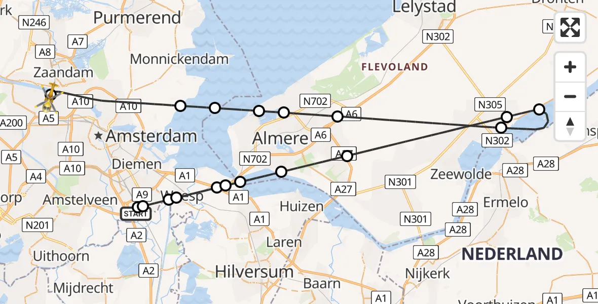Vluchtroute Traumahelikopter Amsterdam UMC Helipad - Amsterdam Heliport, 08 augustus 2026, 04:26