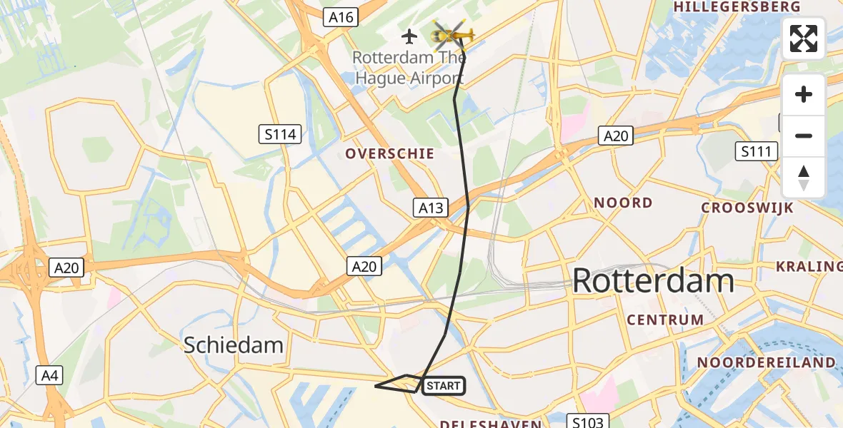 Vluchtroute Traumahelikopter Rotterdam - Rotterdam The Hague Airport, 08 augustus 2026, 08:26