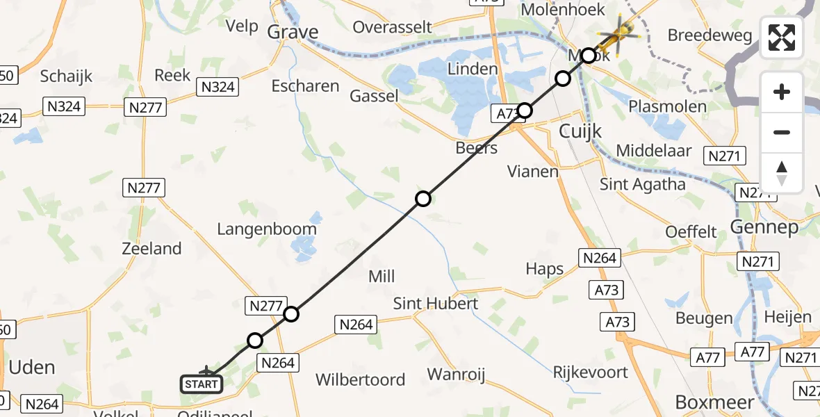 Vluchtroute Traumahelikopter Vliegbasis Volkel - Mook, 08 augustus 2026, 08:43
