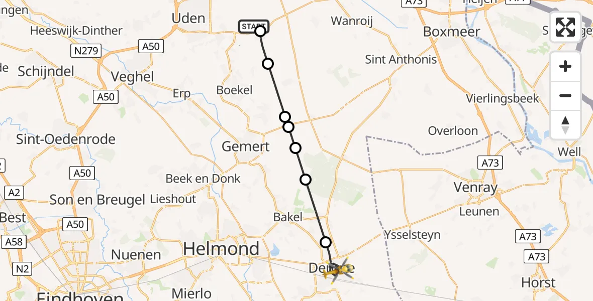 Vluchtroute Traumahelikopter Vliegbasis Volkel - Deurne, 08 augustus 2026, 10:11