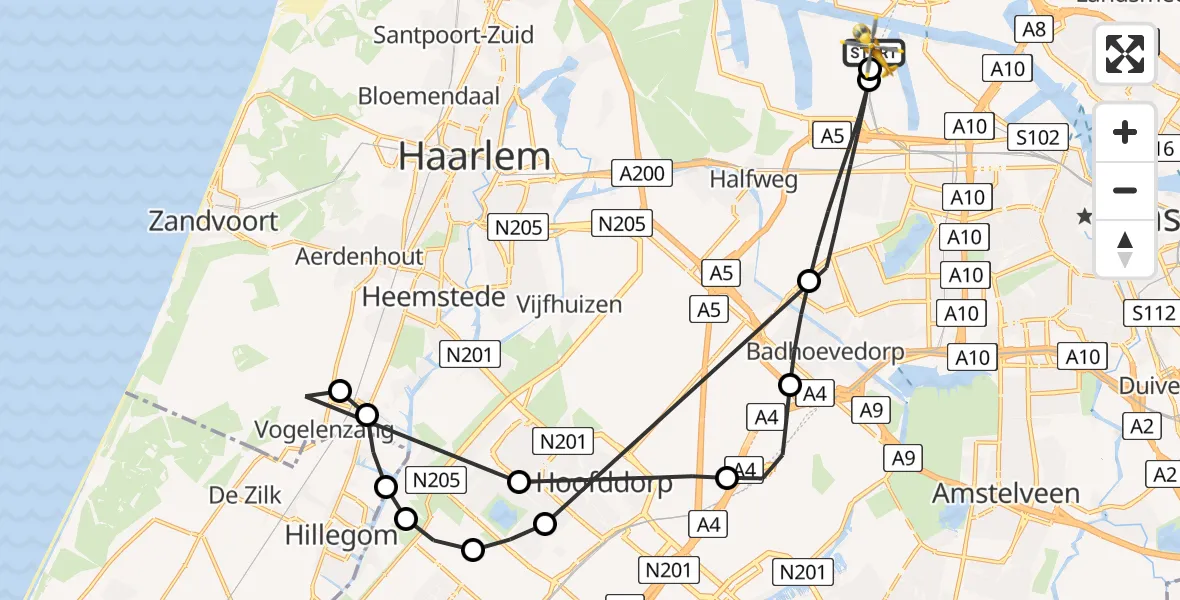 Vluchtroute Traumahelikopter Amsterdam Heliport - Amsterdam Heliport, 08 augustus 2026, 10:29