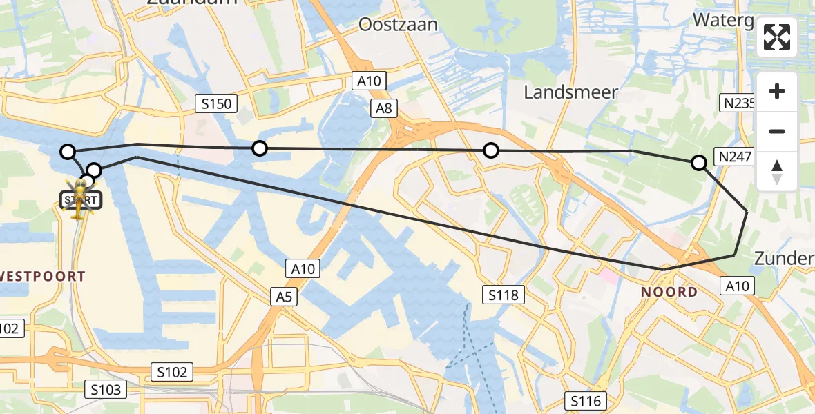 Vluchtroute Traumahelikopter Amsterdam Heliport - Amsterdam Heliport, 08 augustus 2026, 11:33