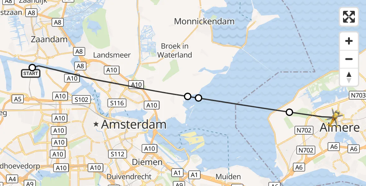Vluchtroute Traumahelikopter Amsterdam Heliport - Almere, 08 augustus 2026, 12:00