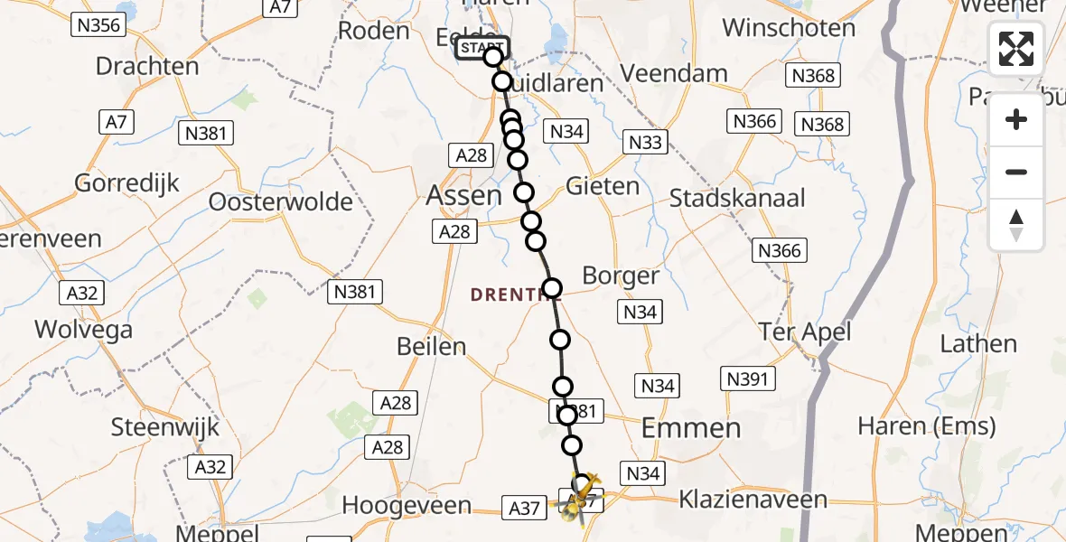 Vluchtroute Traumahelikopter Groningen Airport Eelde - Wachtum, 08 augustus 2026, 12:20