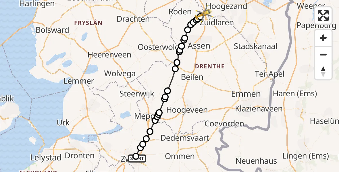 Vluchtroute Traumahelikopter Isala Hospital Zwolle Heliport - Groningen Airport Eelde, 08 augustus 2026, 13:47