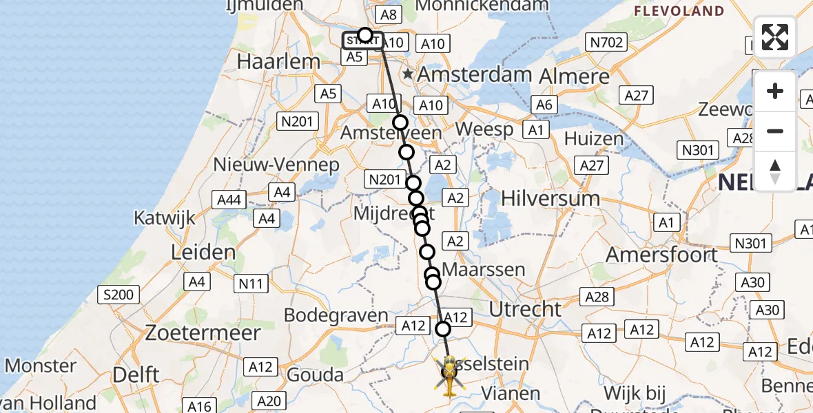 Vluchtroute Traumahelikopter Amsterdam Heliport - Benschop, 08 augustus 2026, 14:02