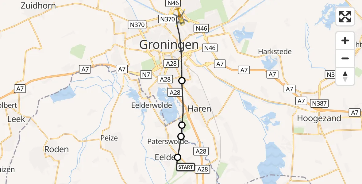 Vluchtroute Traumahelikopter Groningen Airport Eelde - Groningen, 08 augustus 2026, 16:06