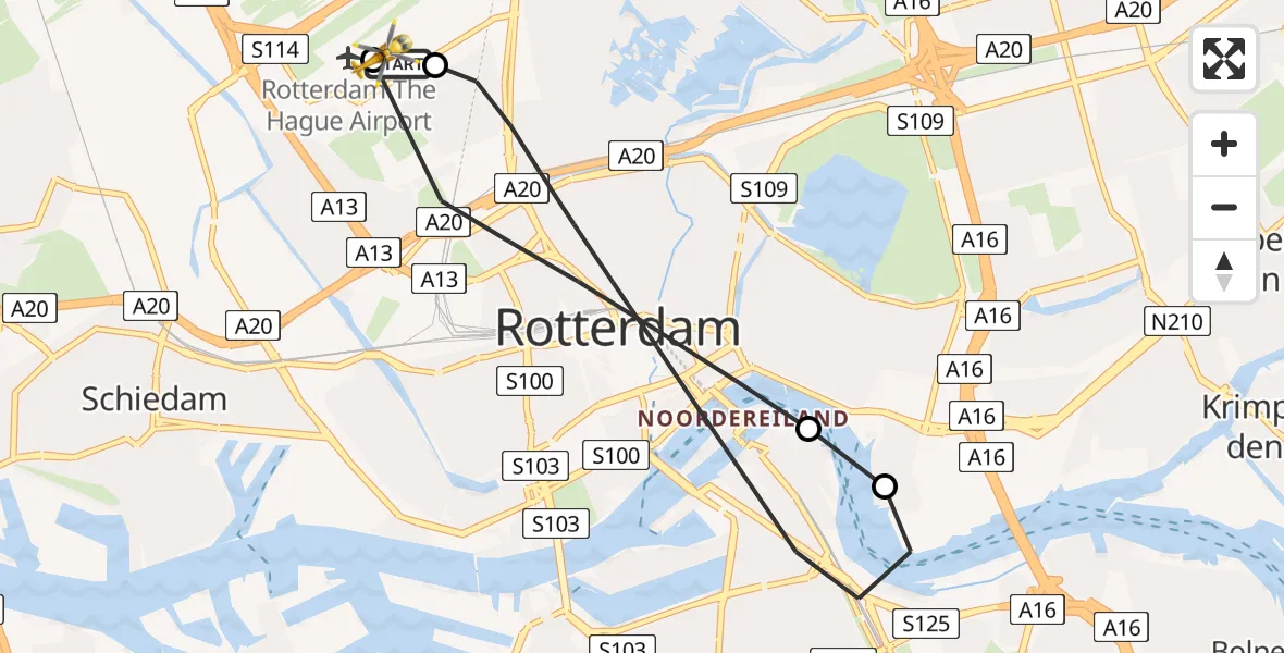 Vluchtroute Traumahelikopter Rotterdam The Hague Airport - Rotterdam The Hague Airport, 08 augustus 2026, 16:09