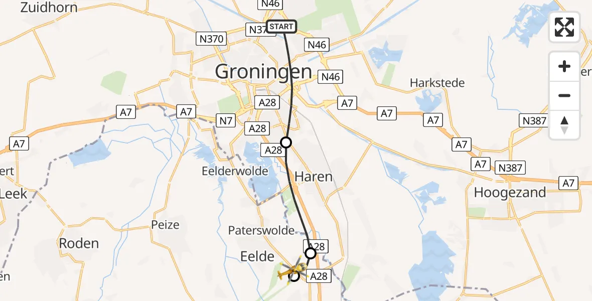 Vluchtroute Traumahelikopter Groningen - Groningen Airport Eelde, 08 augustus 2026, 16:28