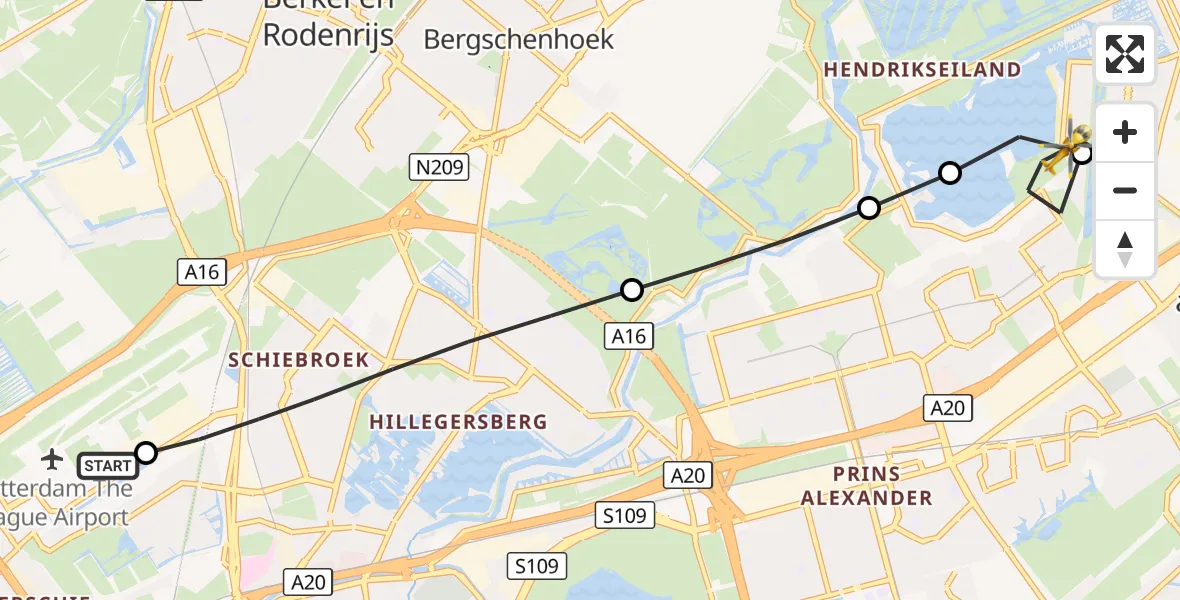 Vluchtroute Traumahelikopter Rotterdam The Hague Airport - Rotterdam, 08 augustus 2026, 17:13