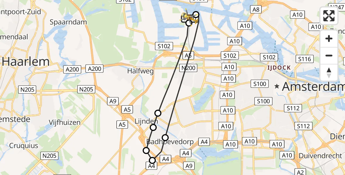 Vluchtroute Traumahelikopter Amsterdam Heliport - Amsterdam Heliport, 08 augustus 2026, 17:15