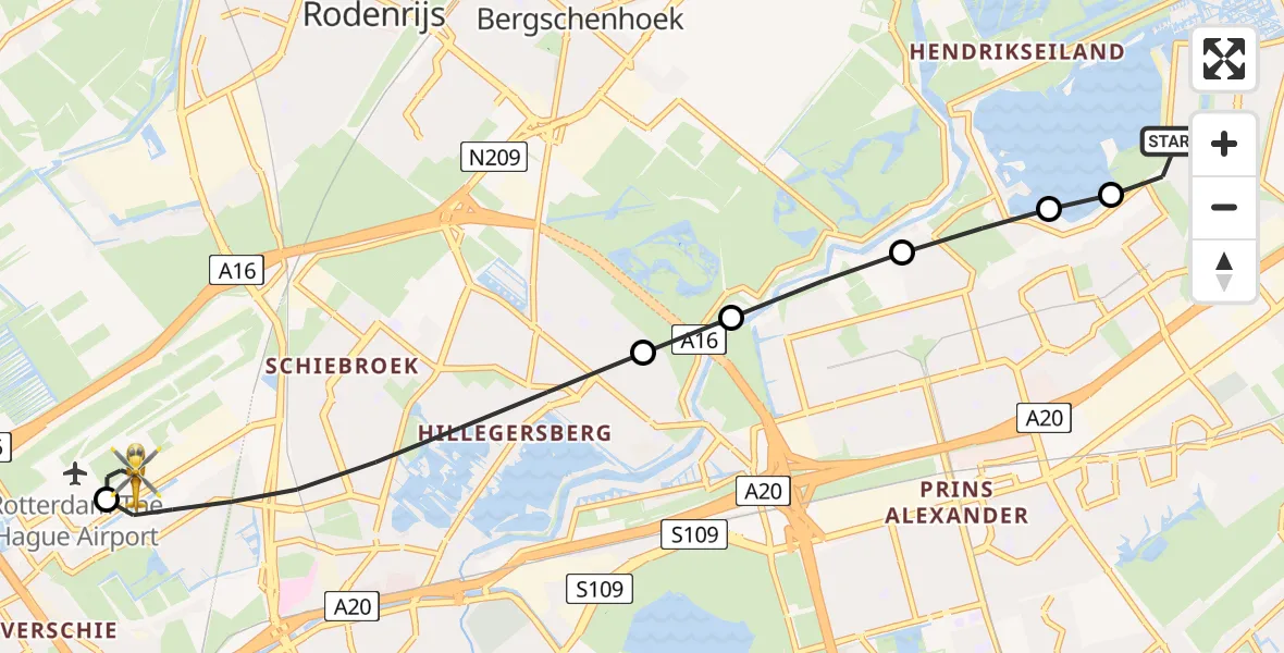 Vluchtroute Traumahelikopter Rotterdam - Rotterdam The Hague Airport, 08 augustus 2026, 17:31