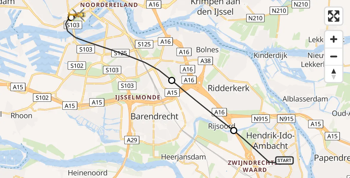 Vluchtroute Traumahelikopter Hendrik-Ido-Ambacht - Erasmus MC, 09 augustus 2026, 01:55