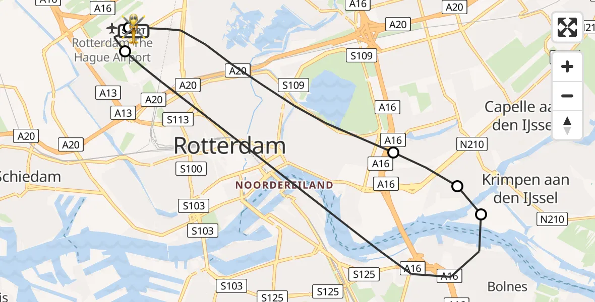Vluchtroute Traumahelikopter Rotterdam The Hague Airport - Rotterdam The Hague Airport, 09 augustus 2026, 06:43