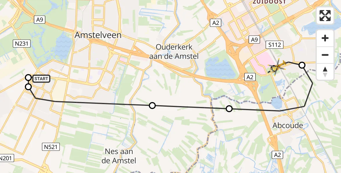 Vluchtroute Traumahelikopter Amstelveen - Amsterdam UMC Helipad, 09 augustus 2026, 07:30