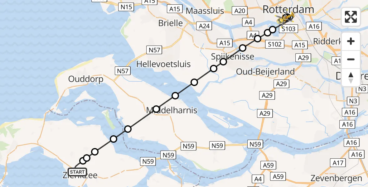Vluchtroute Traumahelikopter Zierikzee - Leids Universitair Medisch Centrum (LUMC), 09 augustus 2026, 08:06