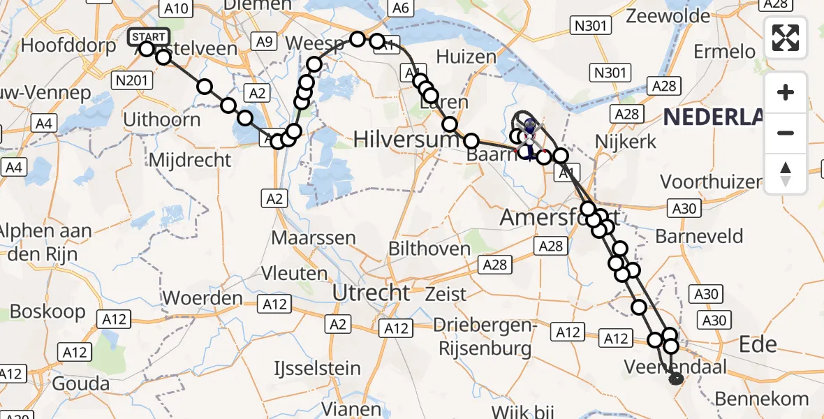 Vluchtroute Politiehelikopter Amsterdam Vliegveld Schiphol - Bunschoten-Spakenburg, 09 augustus 2026, 08:42