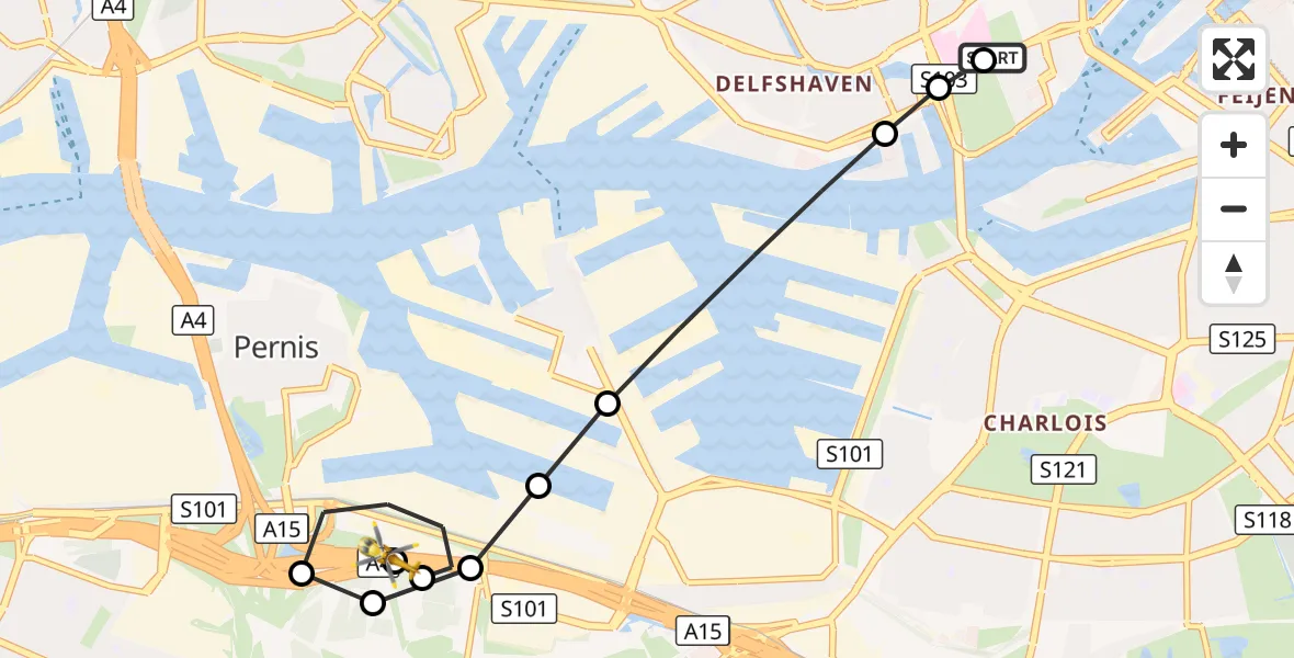 Vluchtroute Traumahelikopter Leids Universitair Medisch Centrum (LUMC) - Pernis Rotterdam, 09 augustus 2026, 08:49