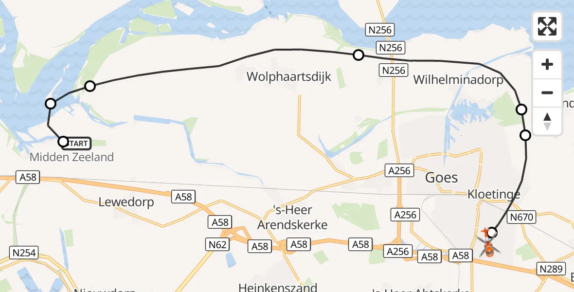 Vluchtroute Kustwachthelikopter Vliegveld Midden-Zeeland - Admiral De Ruyter Hospital Heliport, 09 augustus 2026, 09:25