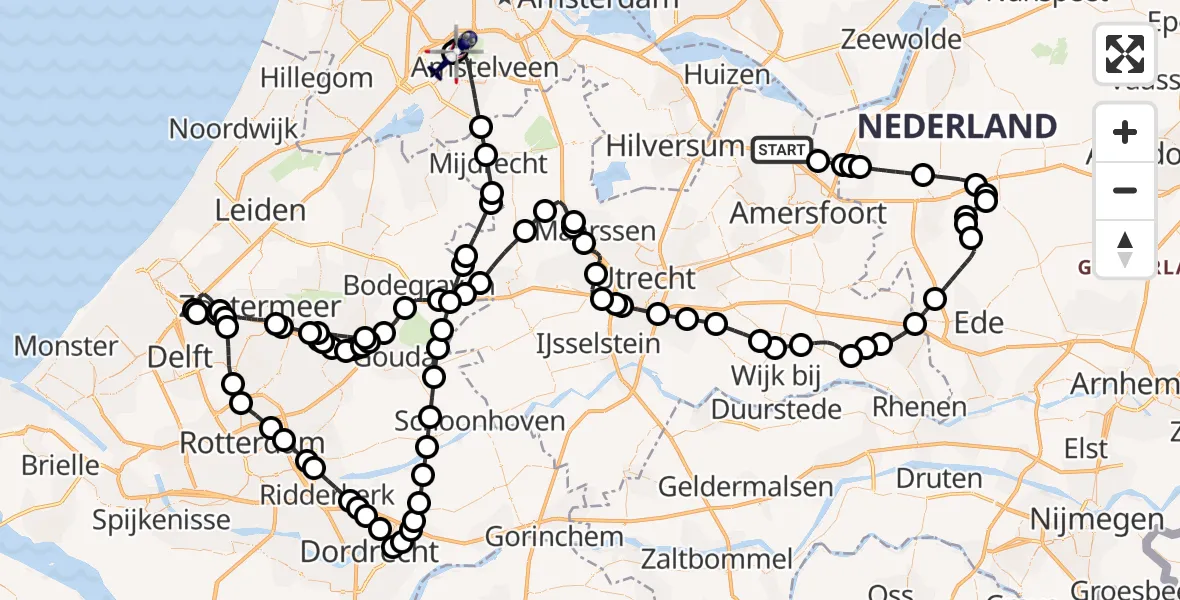 Vluchtroute Politiehelikopter Bunschoten-Spakenburg - Amsterdam Vliegveld Schiphol, 09 augustus 2026, 09:27