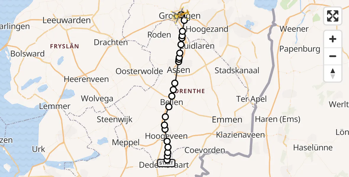 Vluchtroute Traumahelikopter Dedemsvaart - Universitair Medisch Centrum Groningen, 09 augustus 2026, 10:06