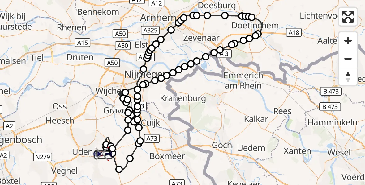 Vluchtroute Politiehelikopter Vliegbasis Volkel - Vliegbasis Volkel, 09 augustus 2026, 10:23